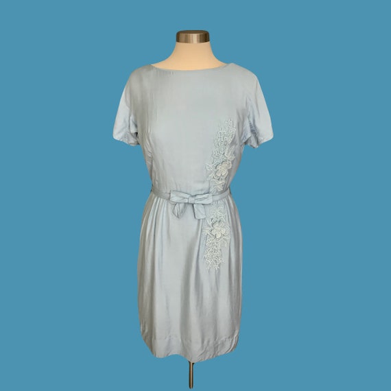 1950's Henry Lee Blue Day Dress With Lace Appliqu… - image 3
