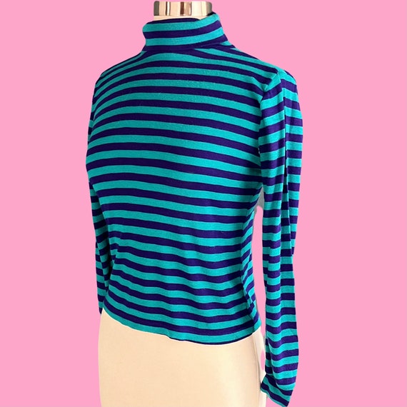 Vintage 80's Blue and Purple Striped Turtleneck S… - image 7