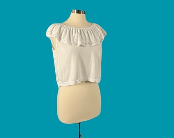 Vintage 70&#39;s White Cotton Ruffle Crop Top