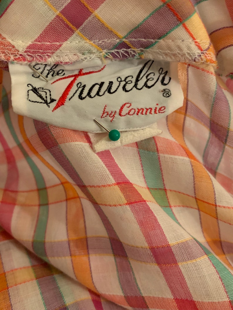 1960/'s Plaid Vintage Button Down Shirtdress Day Dress Shift With Pockets by The Traveler by Connie