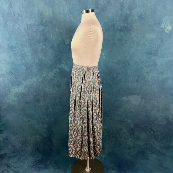 Vintage 80's Pleated Rayon Paisley Midi Skirt WIt… - image 9