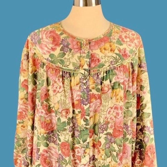 Vintage 80's Pearl Snap Floral Print Housedress L… - image 10