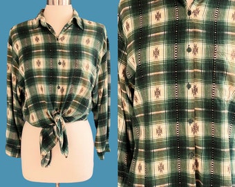 Vintage 80's Southwestern Print Women's Rayon Button Down