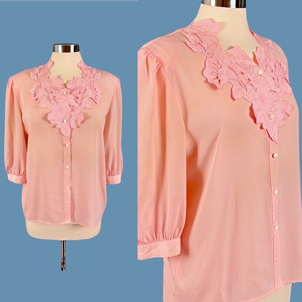 Vintage 80's Pink Cutwork Secretary Blouse