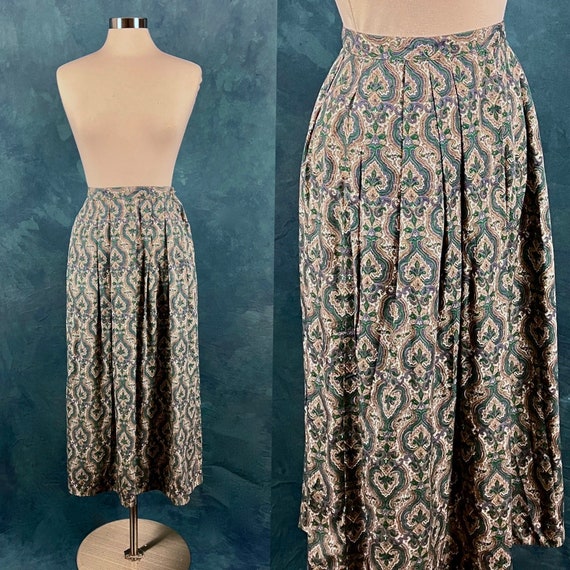 Vintage 80's Pleated Rayon Paisley Midi Skirt WIt… - image 1