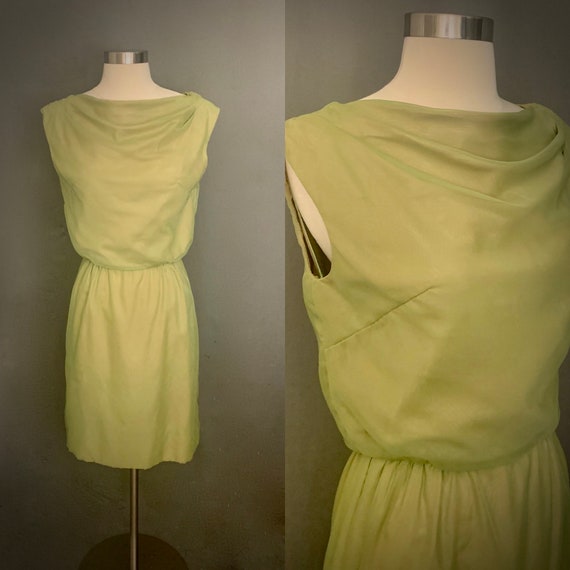 1960's Sheer Chiffon Iridescent Green Sleeveless