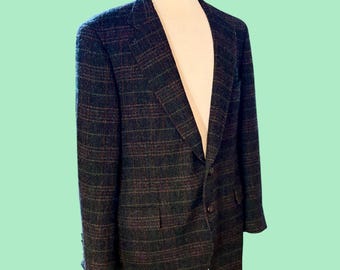 Vintage 70s Wool Plaid Sport Coat 42R–44R Racquet Club for Belk Blazer Tweed Jacket Tailored USA Brown Blue Check