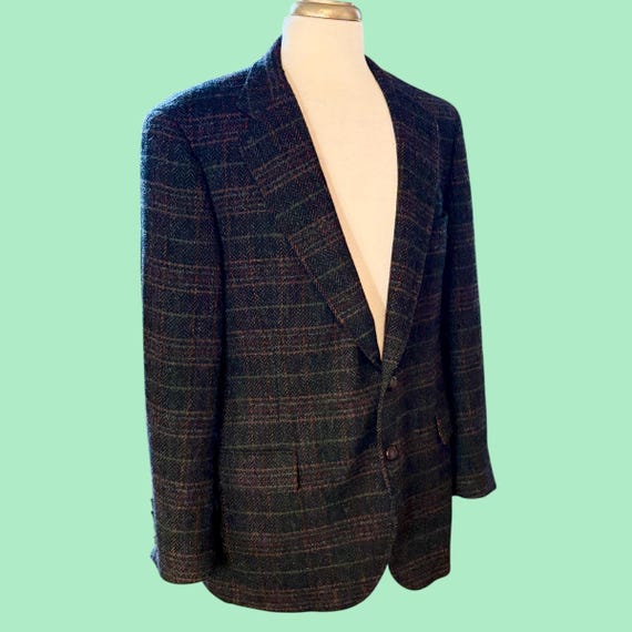 Vintage 70s Wool Plaid Sport Coat 42R–44R Racquet Club for Belk 
