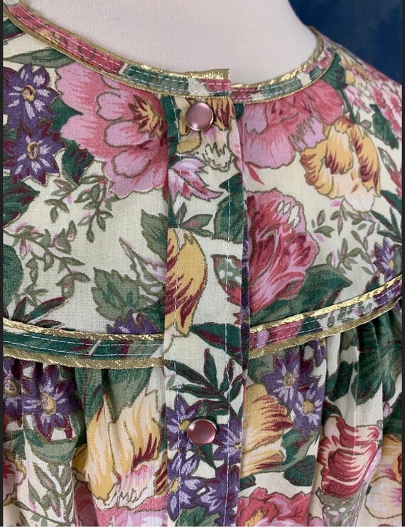 Vintage 80's Pearl Snap Floral Print Housedress L… - image 4
