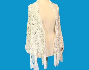 Vintage 70's White Crochet Scarf Wrap Shawl