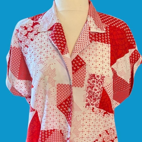 Vintage Stuart Randolph Patchwork Print Blouse Re… - image 3