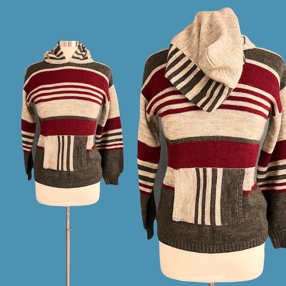 Vintage 70's Beewear Kangaroo Pocket Striped Hood… - image 1