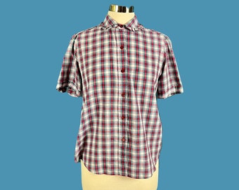 Vintage 80's Women's Short Sleeve Button Down Ruffle Blouse