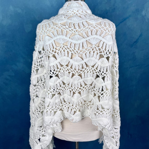 Vintage 70's White Crochet Scarf Wrap Shawl - image 6