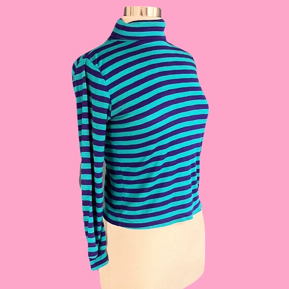 Vintage 80's Blue and Purple Striped Turtleneck S… - image 5