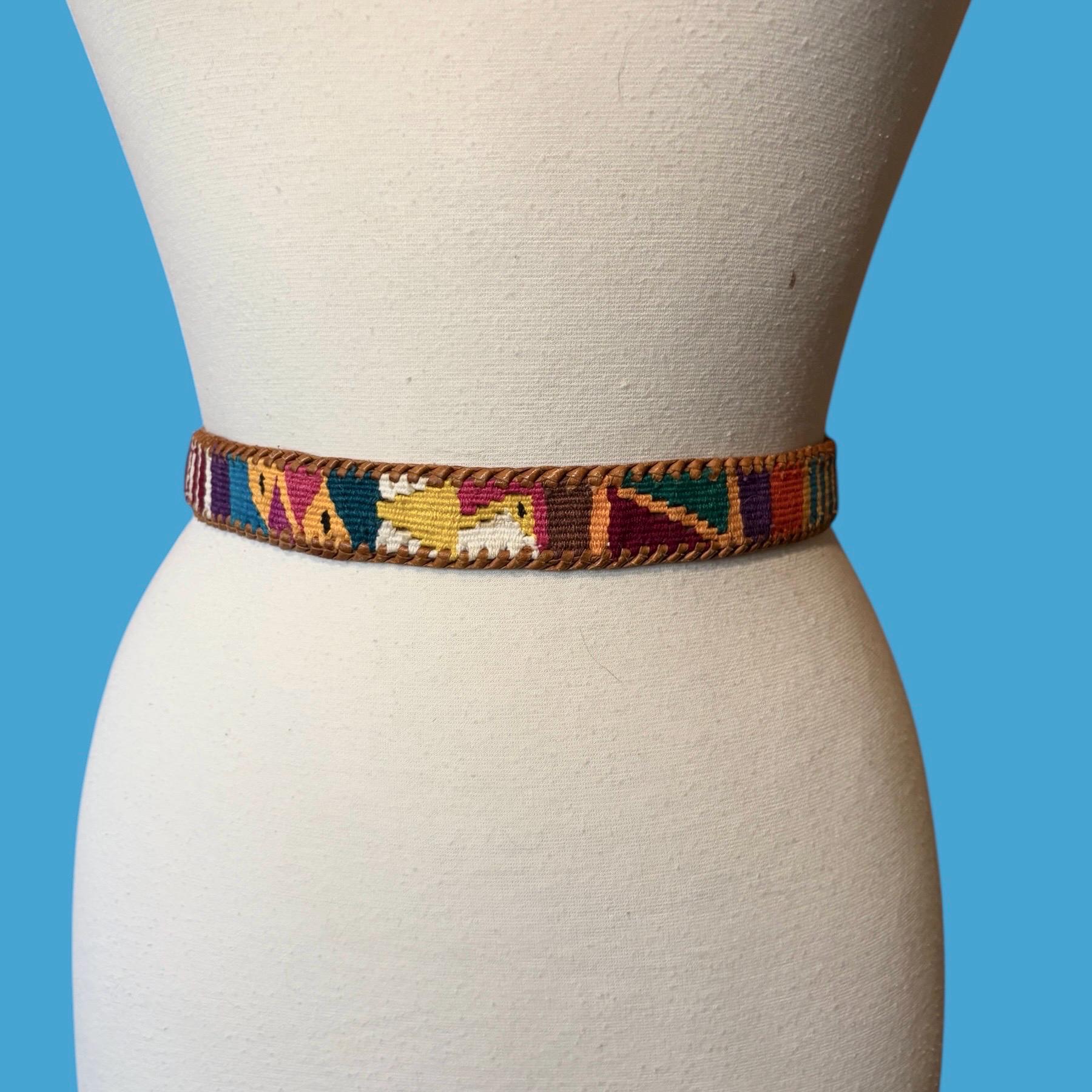 Boho Leather Belt Vintage Colorful Faja Woven Textile Guatemala M Woven Belt Guatemala - Etsy main image 3
