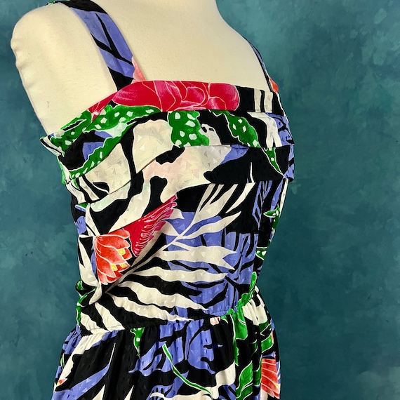 Vintage 80's Silk Tropical Print Sundress With Po… - image 10