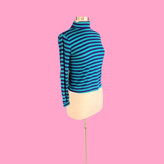 Vintage 80's Blue and Purple Striped Turtleneck S… - image 4