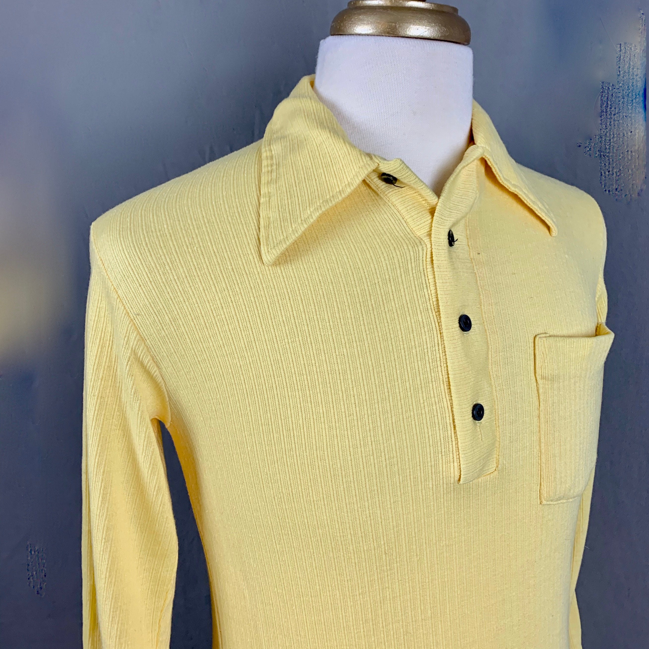 1970's Men's Yellow Long Sleeve 4 Button Polo Shirt Etsy