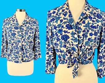 Vintage 70's Cropped Floral Button Down Blouse