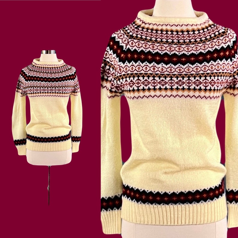 Vintage 70's Acrylic Winter Fall Vintage Boho Sweater by Albee image 5