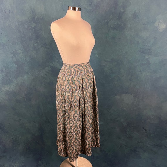 Vintage 80's Pleated Rayon Paisley Midi Skirt WIt… - image 8