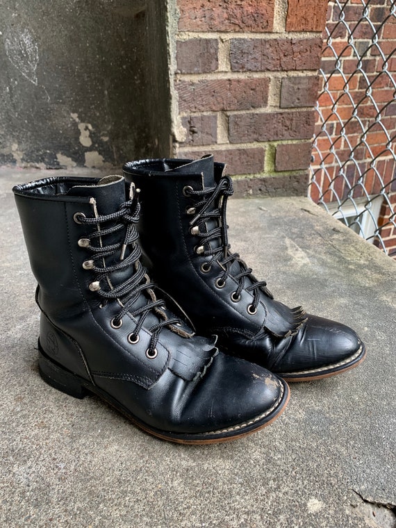 Vintage Durango Black Packer Kiltie Roper Boots Gr