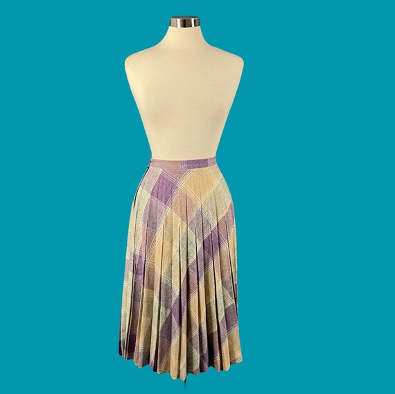 Vintage 70's Wool Pleated High Waisted Midi Skirt… - image 2