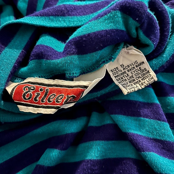 Vintage 80's Blue and Purple Striped Turtleneck S… - image 2