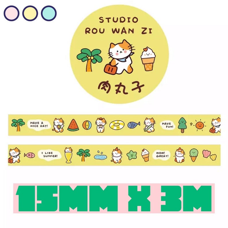 Cute Korean stationery Kawaii Japanese 15mm cute kitty washi tape for Bullet Journal /& planners