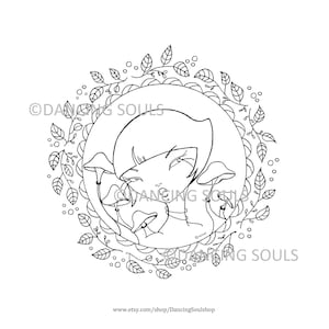 Kinoko Girl, mushroom fairy, Digi stamp, coloring page, hand drawn digital stamp, whimsy girl