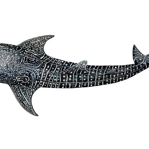 Tubarão-baleia - PINTURA EM AGUARELA ORIGINAL - Pintura de tubarão - Rhincodon typus - arte de tubarão - pescador de peixes náuticos - pesca marítima - mergulhador