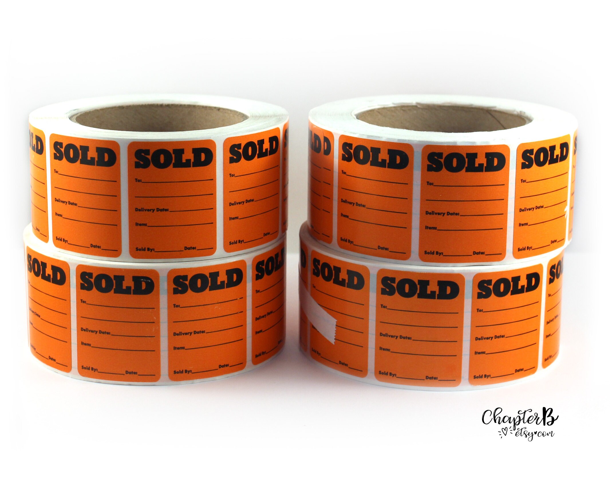 4 Rolls Orange Sold Stickers Sticker Label RollArt and Etsy