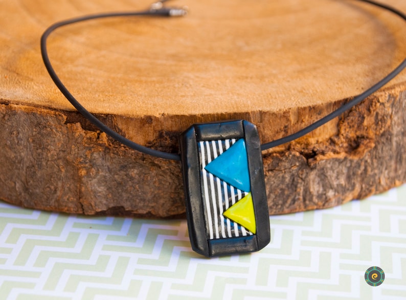 Geometric Colorful Pendant Modern Statement Necklace Minimalist Choker Black White Necklace Polymer Clay Jewelry Unique girlfriend gift