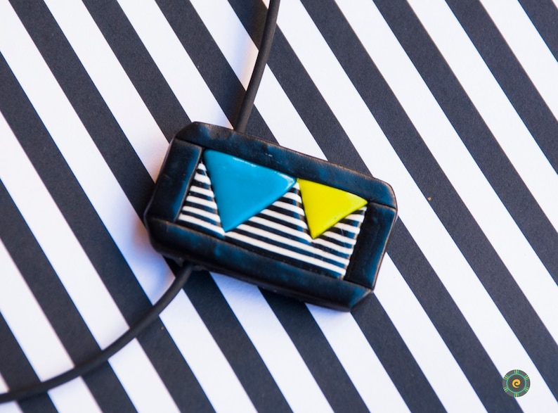 Geometric Colorful Pendant Modern Statement Necklace Minimalist Choker Black White Necklace Polymer Clay Jewelry Unique girlfriend gift