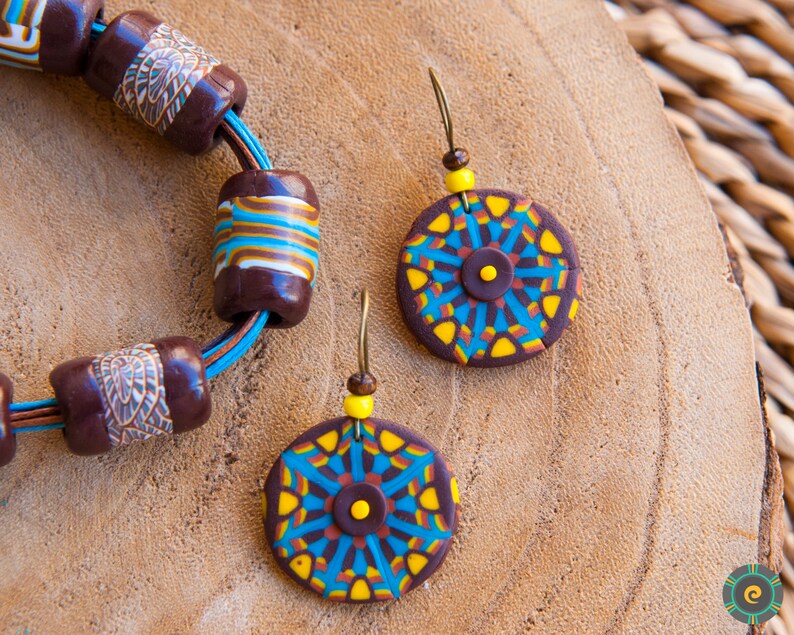 Mandala earrings Eye catching summer earrings Ethnic style boho earrings Polymer clay jewelry Unique woman gift