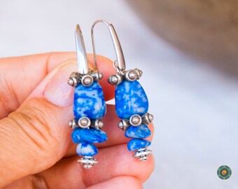 Blue Jade Earrings Sterling Silver Earrings Bohemian Earrings Bridal Earrings Boho Blue Stones Earrings Gift for Woman