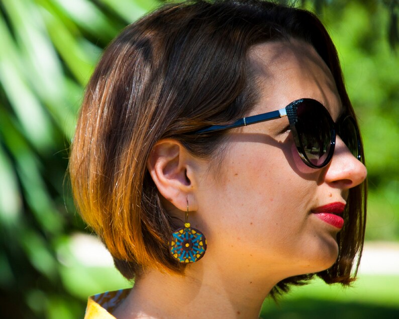 Mandala earrings Eye catching summer earrings Ethnic style boho earrings Polymer clay jewelry Unique woman gift