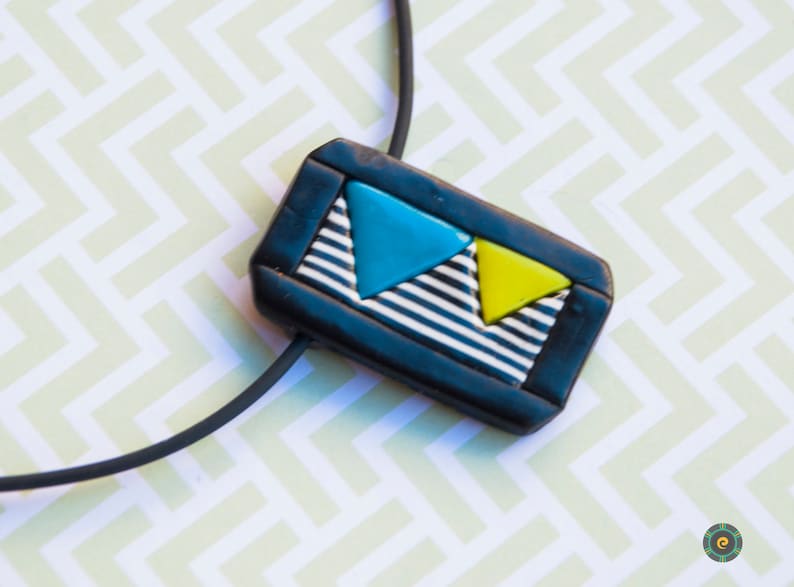 Geometric Colorful Pendant Modern Statement Necklace Minimalist Choker Black White Necklace Polymer Clay Jewelry Unique girlfriend gift