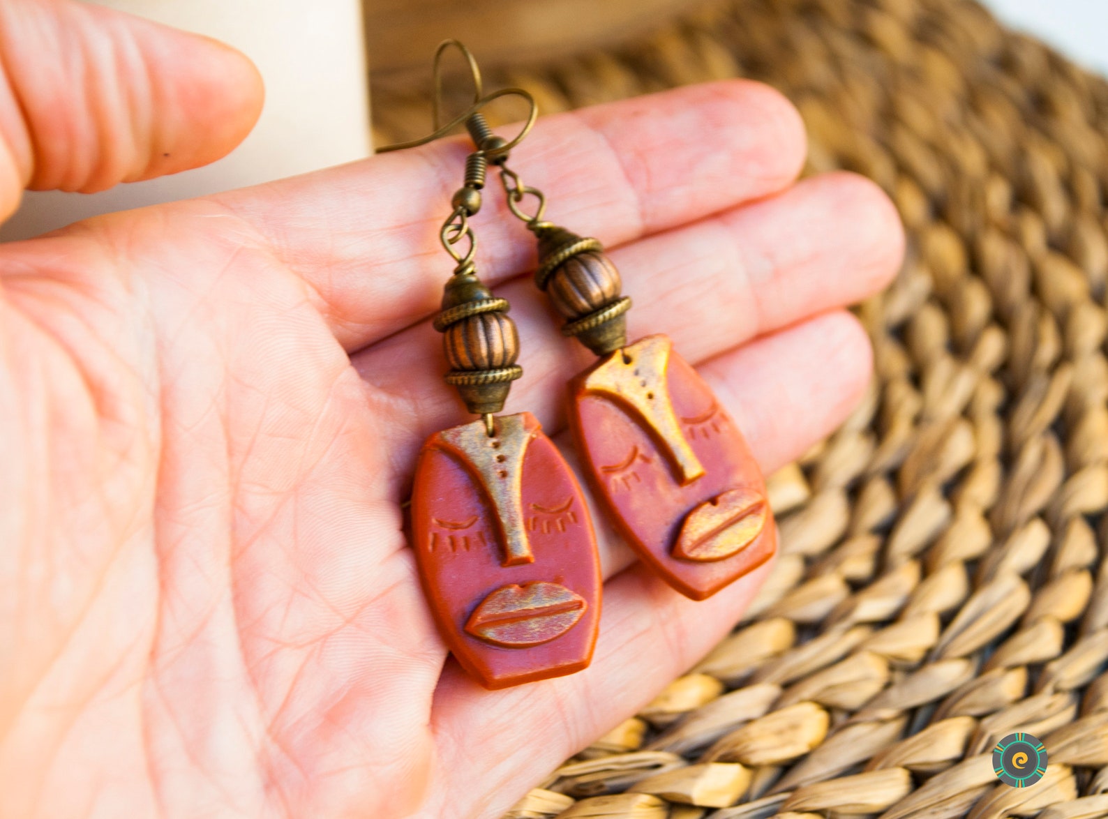 African Mask Earrings Tribal Drop Earrings Ethnic Earrings Polymer Clay