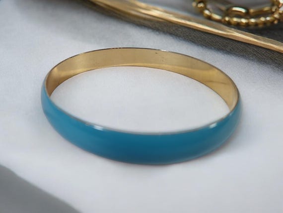 Vintage Enamel Bangles, Stackable Bracelet, Blue … - image 3