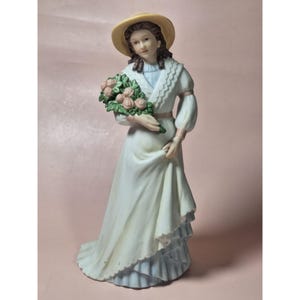 Vintage Homco Lady Charlotte Rose #1486 Porcelain Figurine Victorian Style Pastel Colors Holding Roses Elegant Collectible