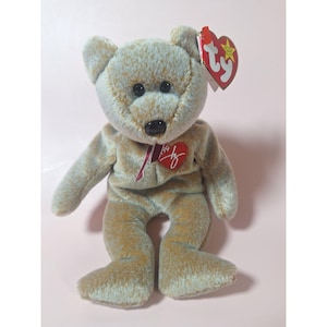 Original 1999 Ty Beanie Babies Signature Bear mit Anhänger - Polyesterfaser & Granulat Plüsch Sammlerstück im Etui