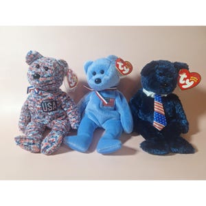 Ty Beanie Babies 2000 USA / America / Pops  - Patriotic Bears With Tags