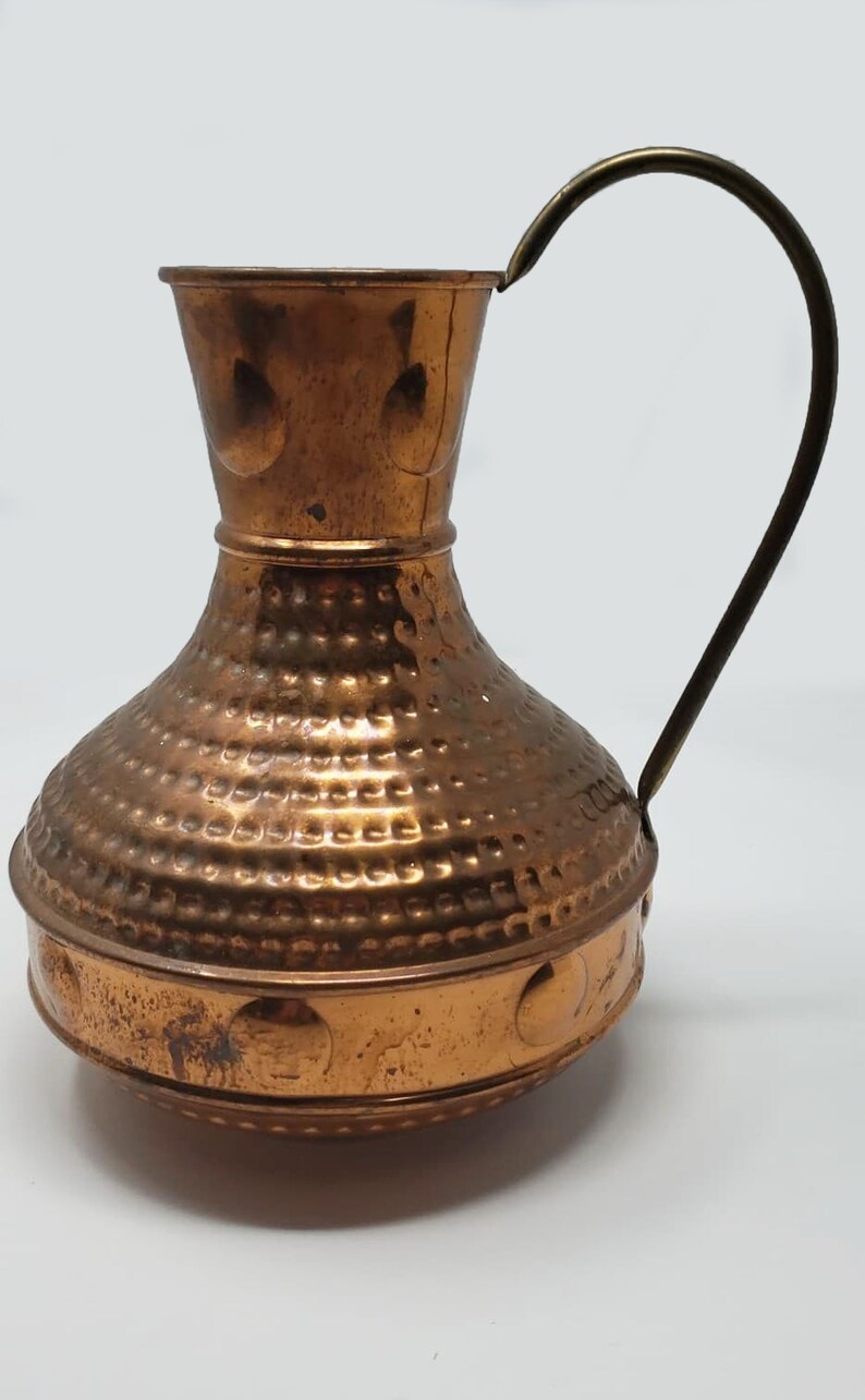 Vintage Hammered Copper Pitcher Copper Vase Copper Planter Etsy
