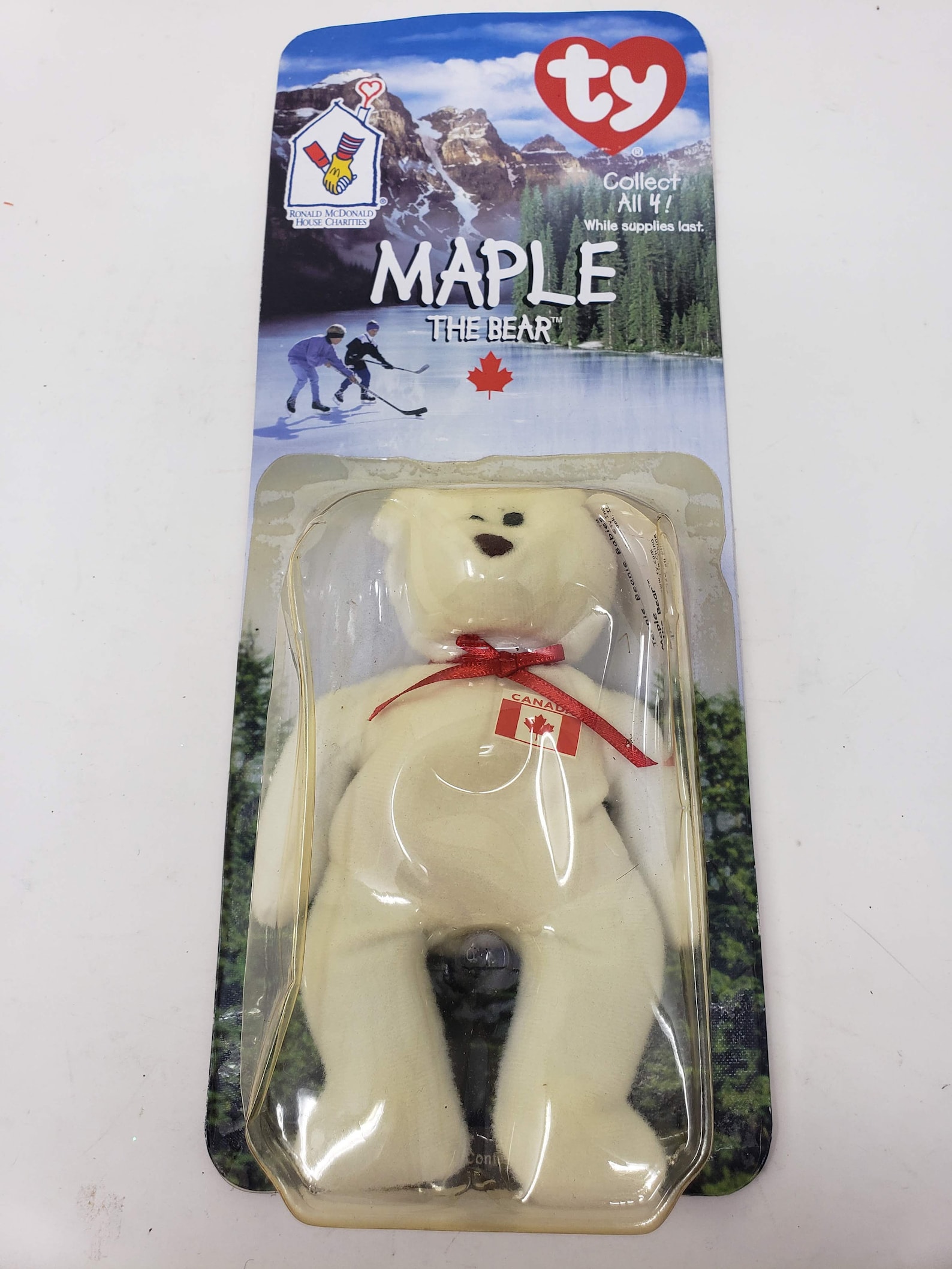 TY Teenie Beanie Babies Maple the Bear 1996 White Bear Canada Mcdonalds