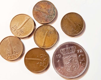 Vintage Netherlands Coins 1 Cent Bronze 1950 1955 1960 1971 1974 1 Gulden Juliana Nederland 1972 Nickel Set of 7 Collectible Coins