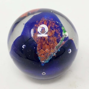 Vintage Glass Art Paperweight Hand Blown Sphere, Deep Ocean Reef, Controlled Bubbles Glass Ball, Collectible Paperweight, Glass Orb