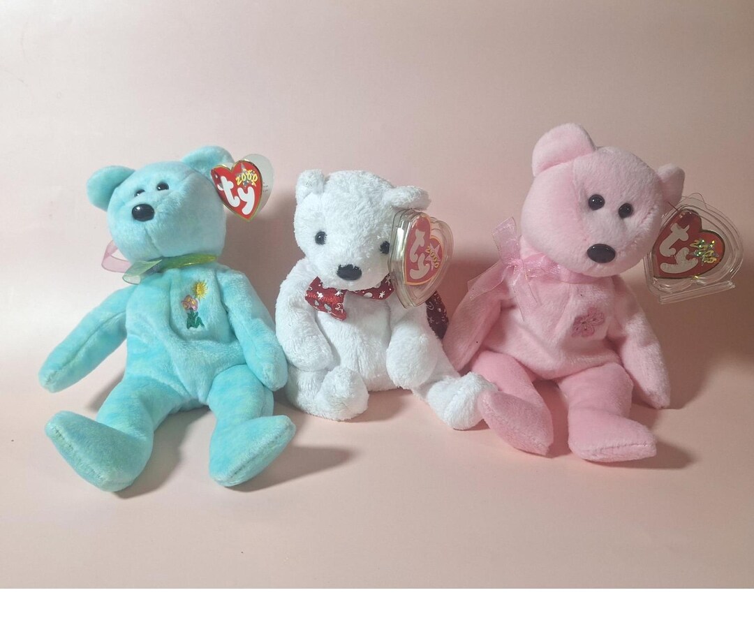 2000 Ty Beanie Babies Ariel Sakura & Holiday Teddy Trio Plush