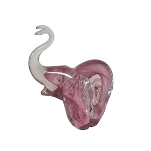 Vintage Pink Glass Elephant Paperweight With Clear Bubble Glass Accents